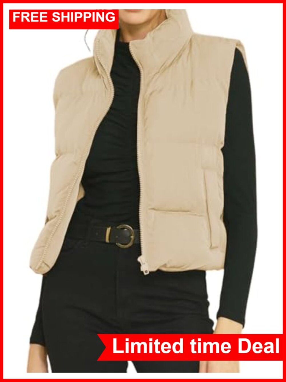 Gihuo Women's Cropped Puffer Vest Zip Up Sleeveless Padded Jacket Lightweight